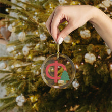 Load image into Gallery viewer, Greek Monogram Glass Ornament: Φ-Phi Red Letter With Green Christmas Tree Design