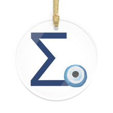 Load image into Gallery viewer, Greek Monogram Acrylic Ornament: Σ-Sigma Blue Letter with Watercolor Mati Design