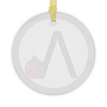 Load image into Gallery viewer, Greek Monogram Glass Ornament: Λ-Lambda Green Letter With Red Ornament Design
