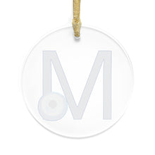 Load image into Gallery viewer, Greek Monogram Acrylic Ornament: M-Mu Blue Letter with Watercolor Mati Design
