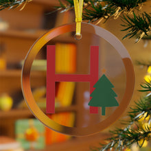 Load image into Gallery viewer, Greek Monogram Glass Ornament: H-Eta Red Letter With Green Christmas Tree Design