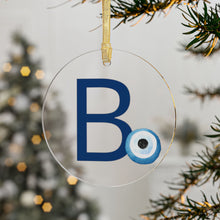 Load image into Gallery viewer, Greek Monogram Acrylic Ornament: B-Beta Blue Letter with Watercolor Mati Design