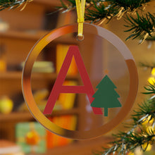 Load image into Gallery viewer, Greek Monogram Glass Ornament: A-ALPHA Red Letter With Green Christmas Tree Design