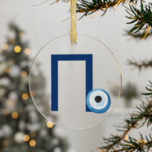 Load image into Gallery viewer, Greek Monogram Acrylic Ornament: Π-Pi Blue Letter with Watercolor Mati Design