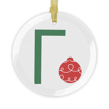 Load image into Gallery viewer, Greek Monogram Glass Ornament: Γ-Gamma Green Letter With Ornament Design