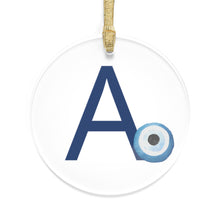 Load image into Gallery viewer, Greek Monogram Acrylic Ornament: A-Alpha Blue Letter with Watercolor Mati Design