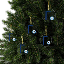 Load image into Gallery viewer, Greek Monogram Acrylic Ornament: Γ-Gamma Blue Letter with Watercolor Mati Design