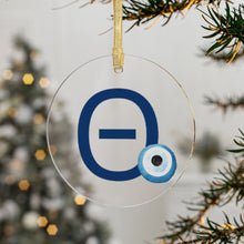 Load image into Gallery viewer, Greek Monogram Acrylic Ornament: Θ-Theta Blue Letter with Watercolor Mati Design