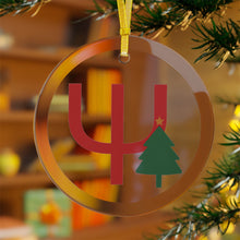 Load image into Gallery viewer, Greek Monogram Glass Ornament: Ψ-Psi Red Letter With Green Christmas Tree Design