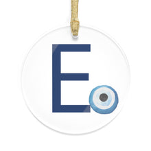 Load image into Gallery viewer, Greek Monogram Acrylic Ornament: E-Epsilon Blue Letter with Watercolor Mati Design