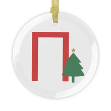 Load image into Gallery viewer, Greek Monogram Glass Ornament: Π-Pi Red Letter With Green Christmas Tree Design