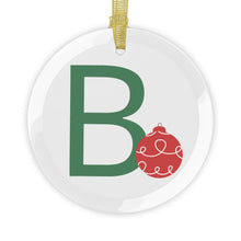 Load image into Gallery viewer, Greek Monogram Glass Ornament: B-BETA Green Letter With Ornament Design