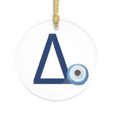 Load image into Gallery viewer, Greek Monogram Acrylic Ornament: Δ-Delta Blue Letter with Watercolor Mati Design