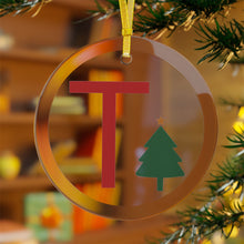 Load image into Gallery viewer, Greek Monogram Glass Ornament: T-Tau Red Letter With Green Christmas Tree Design