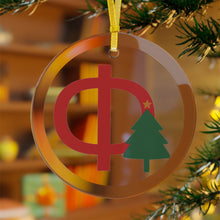 Load image into Gallery viewer, Greek Monogram Glass Ornament: Φ-Phi Red Letter With Green Christmas Tree Design