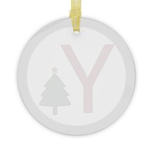Load image into Gallery viewer, Greek Monogram Glass Ornament: Υ-Upsilon Red Letter With Green Christmas Tree Design