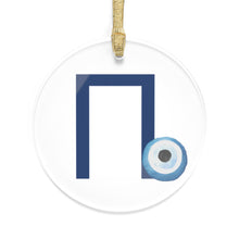 Load image into Gallery viewer, Greek Monogram Acrylic Ornament: Π-Pi Blue Letter with Watercolor Mati Design