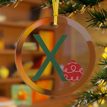 Load image into Gallery viewer, Greek Monogram Glass Ornament: Χ-Chi Green Letter With Red Ornament Design