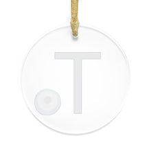 Load image into Gallery viewer, Greek Monogram Acrylic Ornament: T-Tau Blue Letter with Watercolor Mati Design