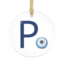 Load image into Gallery viewer, Greek Monogram Acrylic Ornament: P-Rho Blue Letter with Watercolor Mati Design