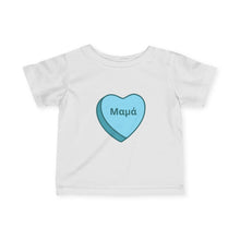 Load image into Gallery viewer, Conversation Heart Name Infant Fine Jersey Tee – Blue Heart
