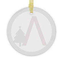 Load image into Gallery viewer, Greek Monogram Glass Ornament: Λ-Lambda Red Letter With Green Christmas Tree Design