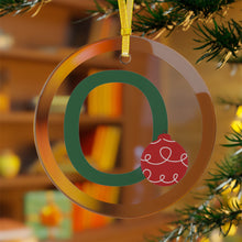 Load image into Gallery viewer, Greek Monogram Glass Ornament: O-Omicron Green Letter With Red Ornament Design