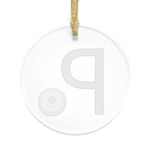 Load image into Gallery viewer, Greek Monogram Acrylic Ornament: P-Rho Blue Letter with Watercolor Mati Design