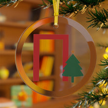 Load image into Gallery viewer, Greek Monogram Glass Ornament: Π-Pi Red Letter With Green Christmas Tree Design