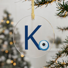 Load image into Gallery viewer, Greek Monogram Acrylic Ornament: K-Kappa Blue Letter with Watercolor Mati Design