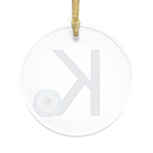 Load image into Gallery viewer, Greek Monogram Acrylic Ornament: K-Kappa Blue Letter with Watercolor Mati Design