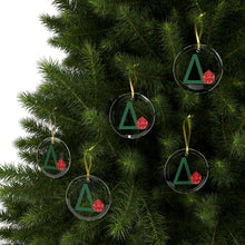 Load image into Gallery viewer, Greek Monogram Glass Ornament: Δ-Delta Green Letter With Red Ornament Design