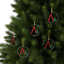 Load image into Gallery viewer, Greek Monogram Glass Ornament: Λ-Lambda Red Letter With Green Christmas Tree Design