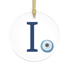 Load image into Gallery viewer, Greek Monogram Acrylic Ornament: I-Iota Blue Letter with Watercolor Mati Design