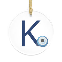Load image into Gallery viewer, Greek Monogram Acrylic Ornament: K-Kappa Blue Letter with Watercolor Mati Design
