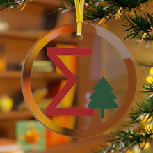 Load image into Gallery viewer, Greek Monogram Glass Ornament: Σ-Sigma Red Letter With Green Christmas Tree Design
