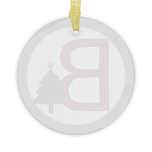 Load image into Gallery viewer, Greek Monogram Glass Ornament: B-Beta Red Letter With Green Christmas Tree Design