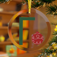 Load image into Gallery viewer, Greek Monogram Glass Ornament: Γ-Gamma Green Letter With Ornament Design