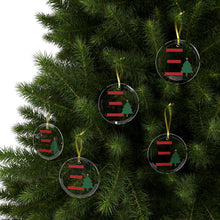 Load image into Gallery viewer, Greek Monogram Glass Ornament: Ξ-Xi Red Letter With Green Christmas Tree Design