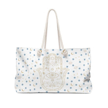 Cargar imagen en el visor de la galería, Weekender Tote Bag: Gold Hamsa with Watercolor Mati