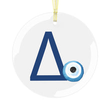Load image into Gallery viewer, Greek Monogram Glass Ornament: Δ-Delta Blue Letter With Mati Design