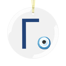 Load image into Gallery viewer, Greek Monogram Glass Ornament: Γ-Gamma Blue Letter With Mati Design