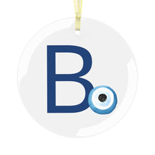 Load image into Gallery viewer, Greek Monogram Glass Ornament: B-Beta Blue Letter With Mati Design