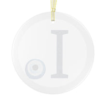 Load image into Gallery viewer, Greek Monogram Glass Ornament: Ι-Iota Blue Letter With Mati Design