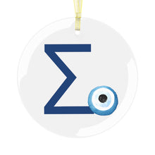 Load image into Gallery viewer, Greek Monogram Glass Ornament: Σ-Sigma Blue Letter With Mati Design