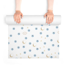 Load image into Gallery viewer, Foam Yoga Mat: Gold Hamsa with Watercolor Mati Print