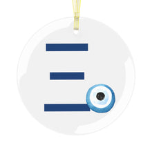Load image into Gallery viewer, Greek Monogram Glass Ornament: Ξ-XI Blue Letter With Mati Design