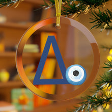 Load image into Gallery viewer, Greek Monogram Glass Ornament: Δ-Delta Blue Letter With Mati Design