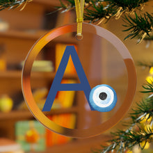 Load image into Gallery viewer, Greek Monogram Glass Ornament: A-Alpha Blue Letter With Mati Design