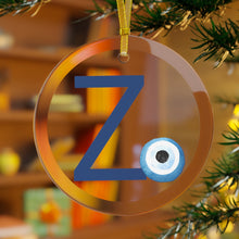 Load image into Gallery viewer, Greek Monogram Glass Ornament: Ζ-Zeta Blue Letter With Mati Design